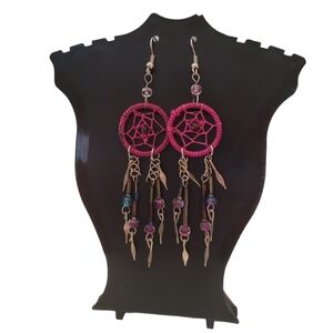 Vintage Multi-color Dream Catcher and Bead Dangle Earrings